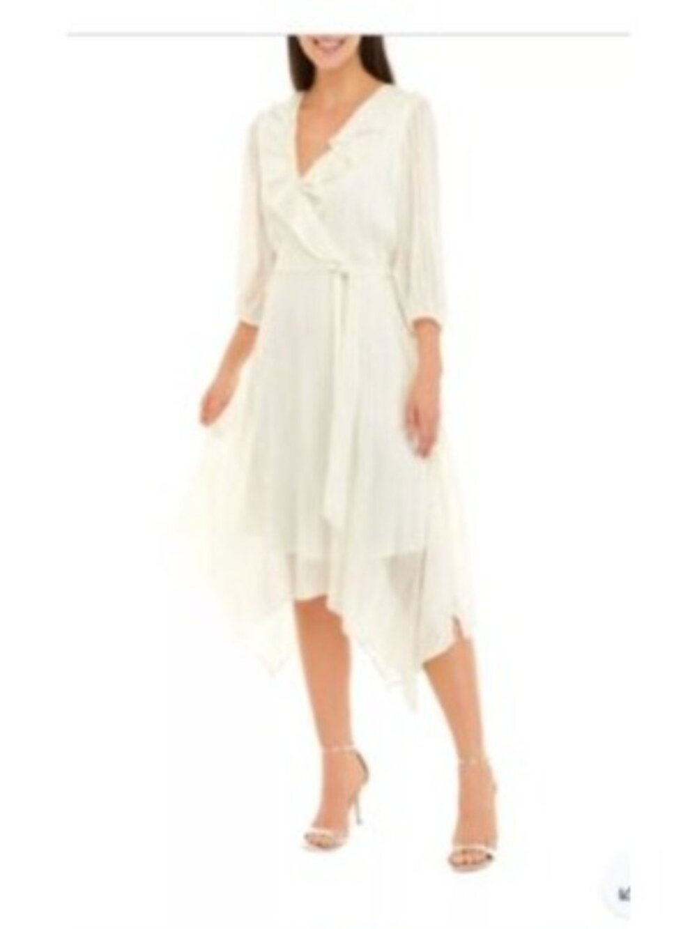 Gabby Skye Women's 3/4 Sleeve Satin Stripe Lurex Chiffon Midi Dress size 12